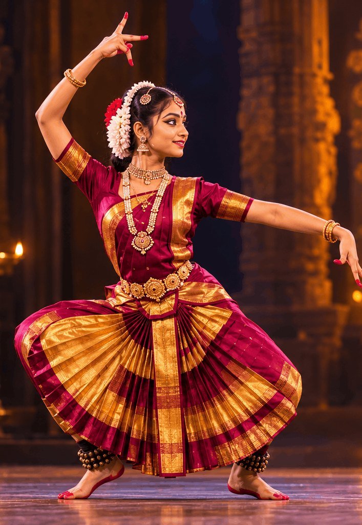 Young Bharatanatyam dancer in a traditional costume